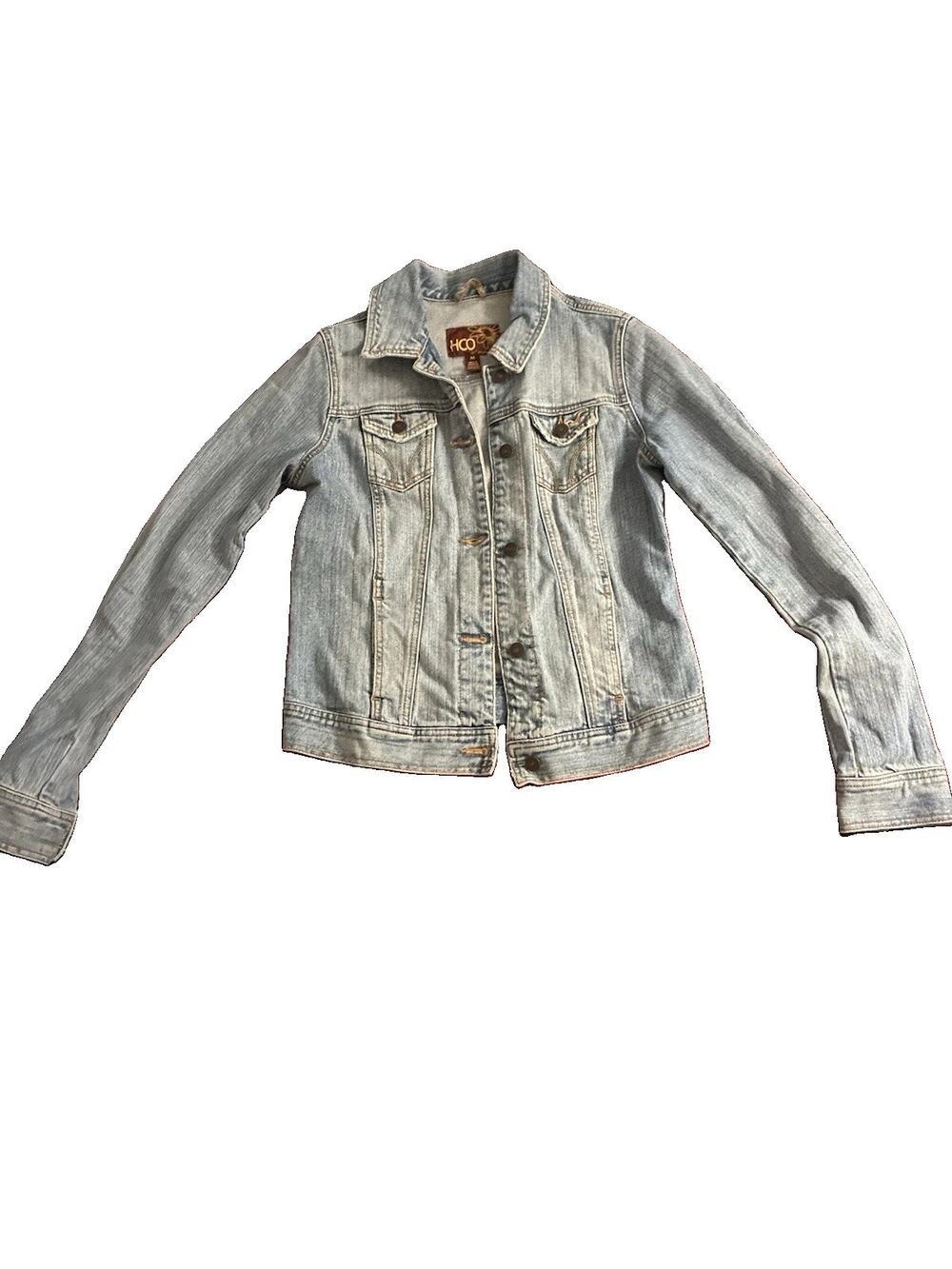 HCO Hollister WomenM Blue Jean Jacket Button Front Collared Pockets vintage Y2K